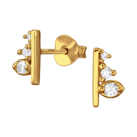Golden geometric zirconia - 925 Sterling Silver Ear Studs With Zirconia Stones