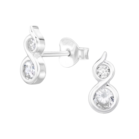 Eight with cubic zirconias - 925 Sterling Silver Ear Studs With Zirconia Stones
