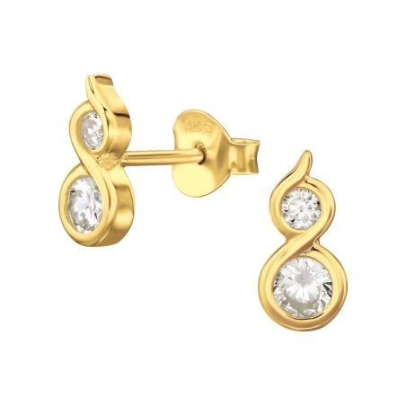 Golden Eight with cubic zirconias - 925 Sterling Silver Ear Studs With Zirconia Stones