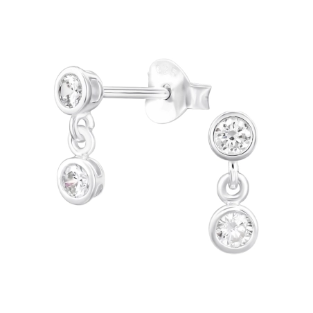 Round with zirconia - 925 Sterling Silver Ear Studs With Zirconia Stones