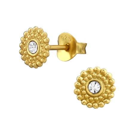 Round with Crystal - 925 Sterling Silver Ear Studs With Crystal Stones