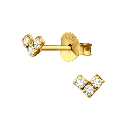 Mini Heart  with Crystal stones - 925 Sterling Silver Ear Studs With Crystal Stones