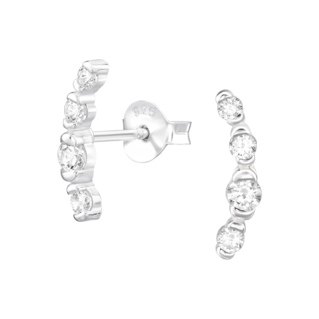 Curved with cubic zirconia - 925 Sterling Silver Ear Studs With Zirconia Stones