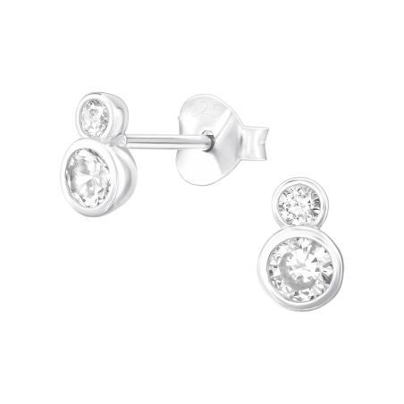 2 linked zirconia - 925 Sterling Silver Ear Studs With Zirconia Stones