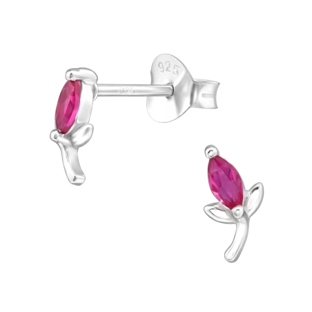 Tulip with cubic zirconia - 925 Sterling Silver Ear Studs With Zirconia Stones