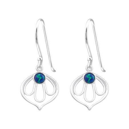 Lotus with opal - 925 Sterling Silver Earrings With Semi-Precious Stones & Opal