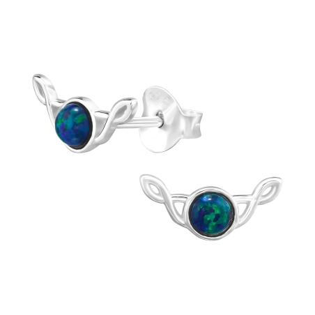 Twisted with opal - 925 Sterling Silver Ear Studs With Semi-Precious Stones