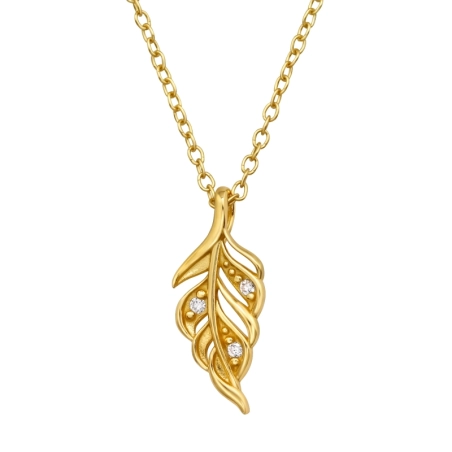 Golden Leaf with cubic zirconia - 925 Sterling Silver Necklace With Stones