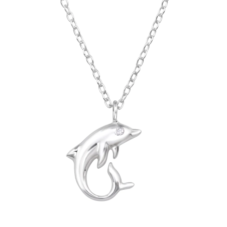 Dolphin with cubic zirconia - 925 Sterling Silver Necklace With Stones