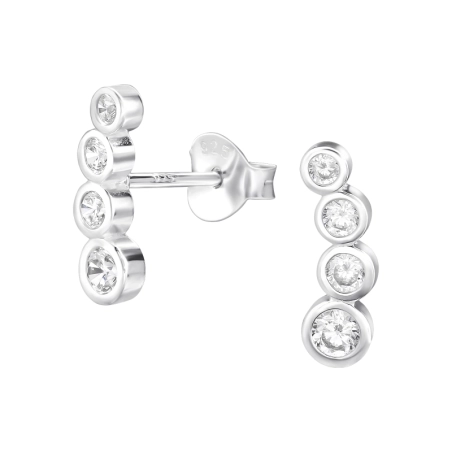 Connected Circles with Zirconia - 925 Sterling Silver Ear Studs With Zirconia Stones