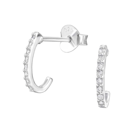 Curved - 925 Sterling Silver Ear Studs with Zirconia stones