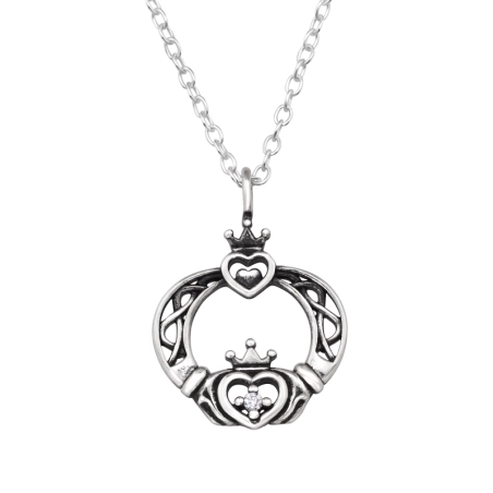 Symbol of love - Claddagh - 925 Sterling Silver Necklace With Stones