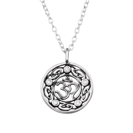Om Symbol - 925 Sterling Silver Necklace with stones