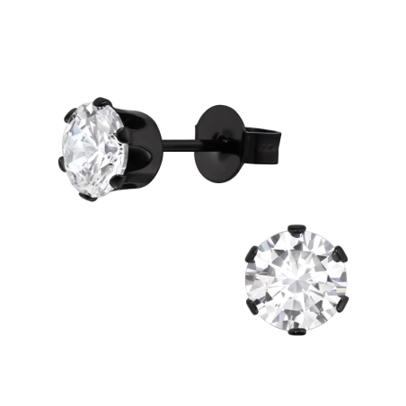 Round 6mm - Black Steel Ear Studs