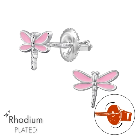 Dragonfly with Screwable Back - 925 Sterling Silver Premium Children Ear Studs