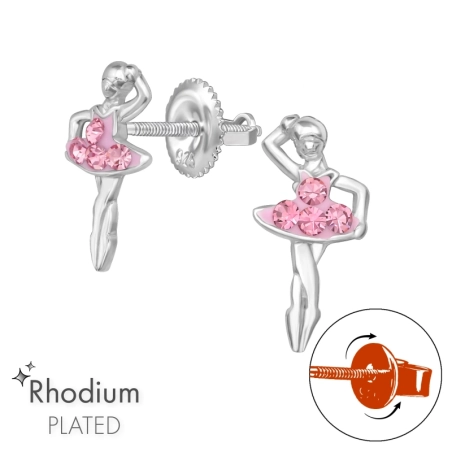 Ballerina with Screwable Back - 925 Sterling Silver Premium Children Ear Studs