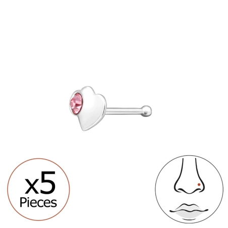 5 pcs Golden Heart with Crystal - 925 Sterling Silver Nose Silver Piercing