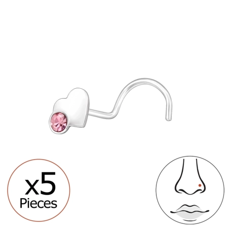 5 pcs Golden Heart with Crystal - 925 Sterling Silver Nose Silver Piercing