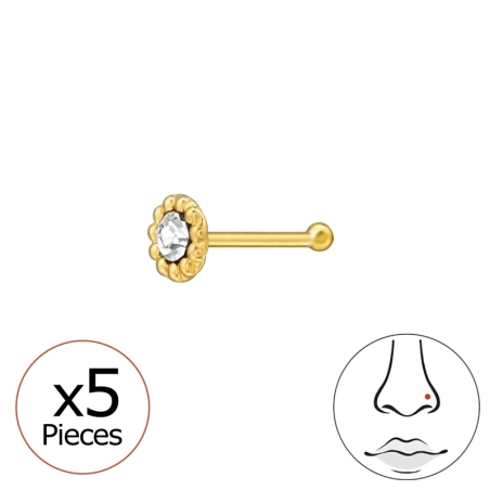 5 pcs Round Shape - 925 Sterling Silver Nose Silver Piercing