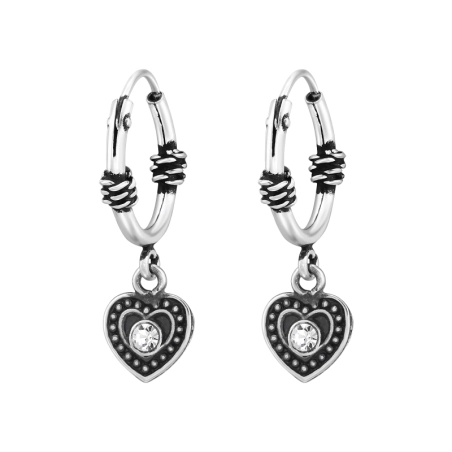 Heart Bali Hoops - 925 Sterling Silver Bali Silver Hoops