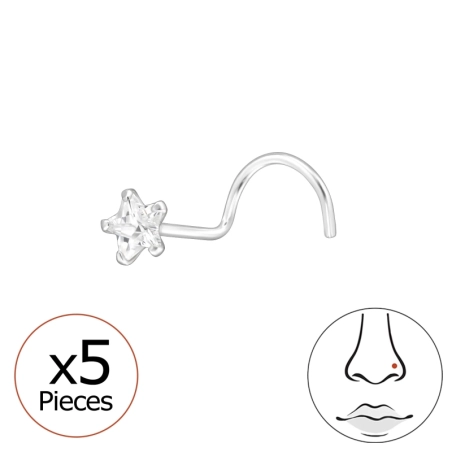 5 pcs Star - 925 Sterling Silver Nose Silver Piercing