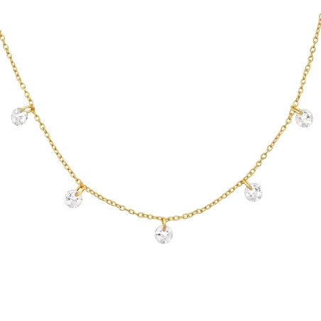 Golden round cubic zirconia 4mm x 5mm - 925 Sterling Silver Necklace With Stones