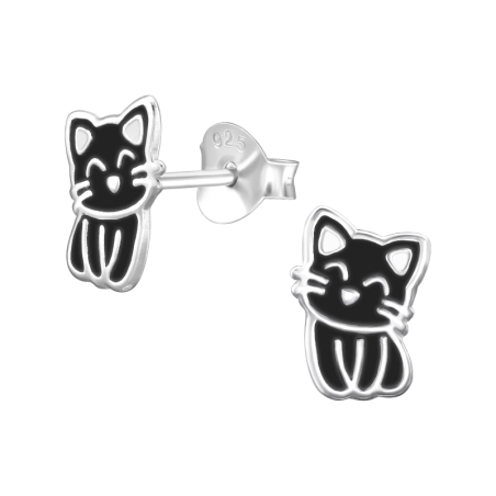 Black Cat Ear studs with enamel colors Jewellery | All4silver