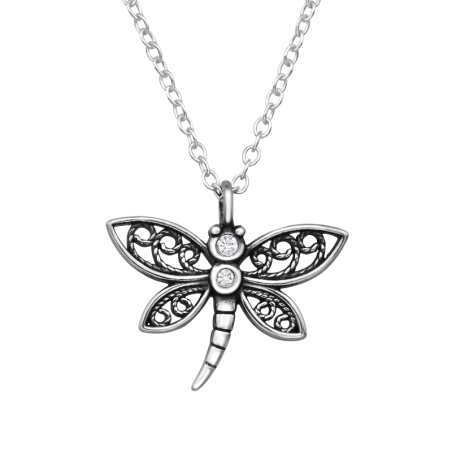 Dragonfly  with cubic zirconia - 925 Sterling Silver Necklace With Stones