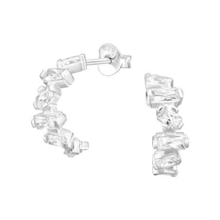 Baguette with Zirconia - 925 Sterling Silver Ear Studs With Zirconia Stones