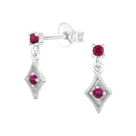 Rhinestone square with cubic zirconia - 925 Sterling Silver Ear Studs With Zirconia Stones