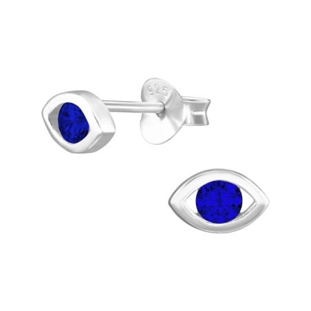 Evil Eye  with cubic zirconia - 925 Sterling Silver Ear Studs With Zirconia Stones