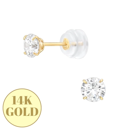Gold 4mm with Zirconia - 14K Gold Gold Earrings