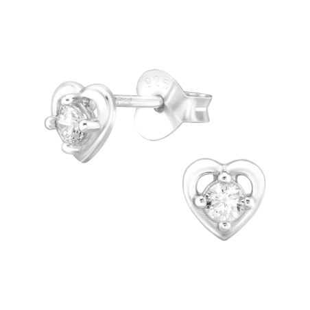 Heart with Zirconia - 925 Sterling Silver Ear Studs With Zirconia Stones