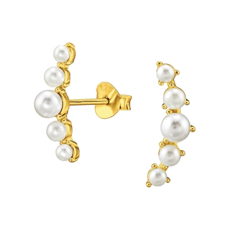 Curved with Pearls - 925 Sterling Silver Ear Studs With Pearls
