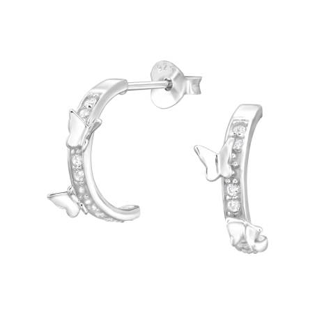 Butterfly with cubic zirconia  - 925 Sterling Silver Ear Studs With Zirconia Stones