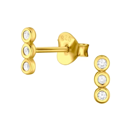Round with Crystal - 925 Sterling Silver Ear Studs With Zirconia Stones