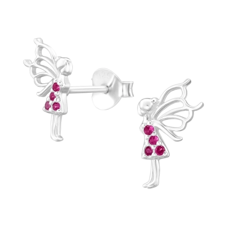 Angel with Zirconia stones - 925 Sterling Silver Ear Studs With Zirconia Stones