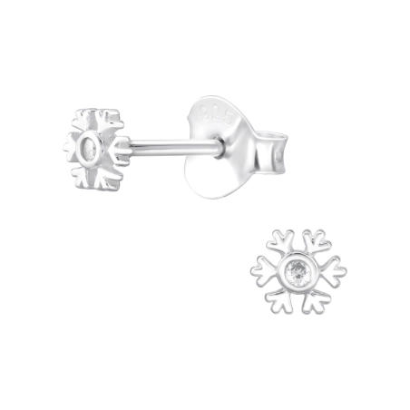 Snowflake with zirconia - 925 Sterling Silver Ear Studs With Zirconia Stones