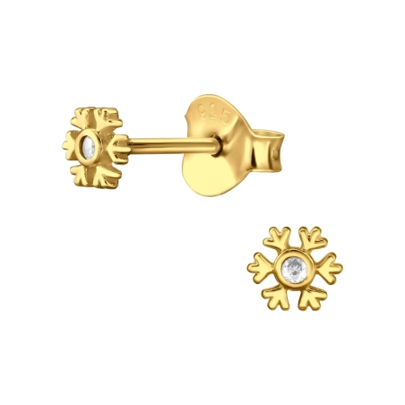 Golden snowflake with cubic zirconia - 925 Sterling Silver Ear Studs With Zirconia Stones