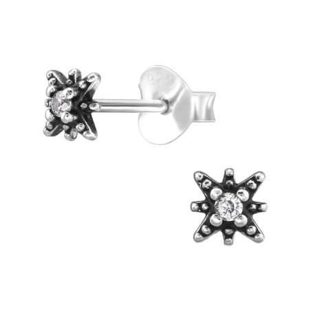 Starburst with Zirconia - 925 Sterling Silver Ear Studs With Zirconia Stones