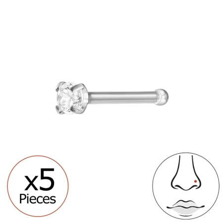 Round nose piercing 2mm with crystal,(20 G)  5pcs - Titanium Titanium Nose Jewelry