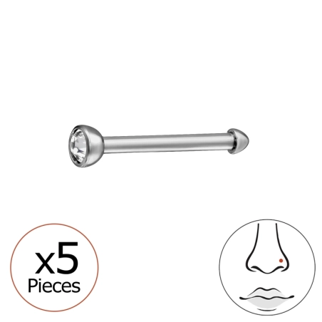 Round nose piercing 2mm with crystal, (20 G) 5pcs - Titanium Titanium Nose Jewelry