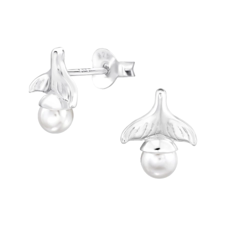 Whale Tail with Pearls - 925 Sterling Silver Ear Studs With Pearls