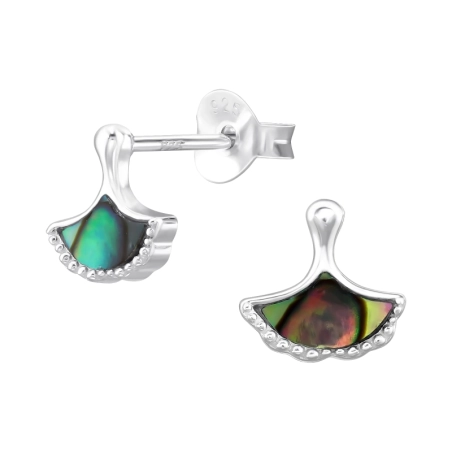 Leaf - 925 Sterling Silver Ear Studs with semi-precious stones