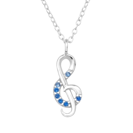 Violin Key with Zirconia - 925 Sterling Silver Necklace With Stones