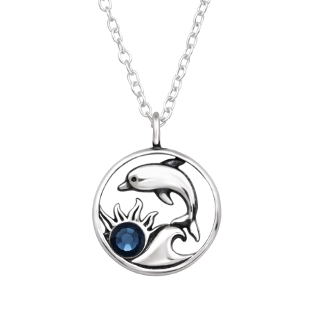 Dolphin with crystal - 925 Sterling Silver Necklace With Stones