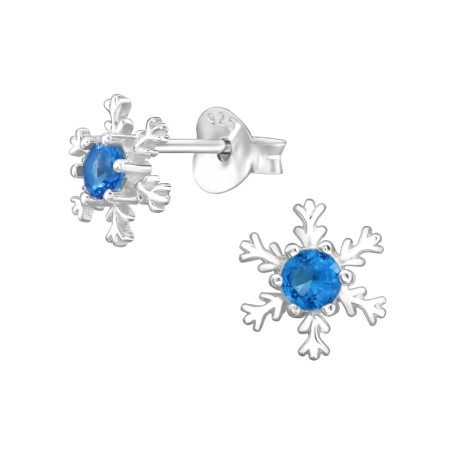 Snowflake with cubic zirconia - 925 Sterling Silver Ear Studs With Zirconia Stones