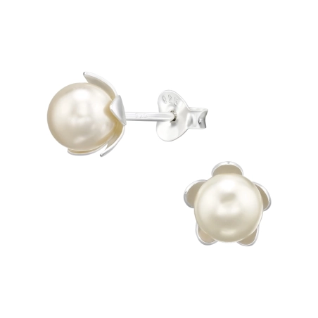 Flower with pearl - 925 Sterling Silver Ear Studs With Pearls