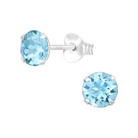Round Crystal - 925 Sterling Silver Ear Studs With Crystal Stones