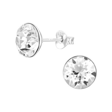 Round with Crystal - 925 Sterling Silver Ear Studs With Crystal Stones